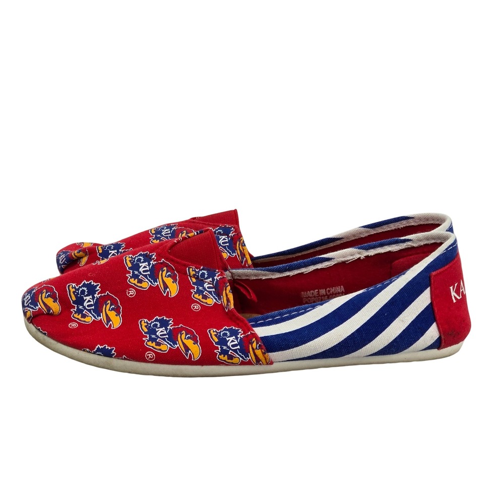 Kansas Jayhawks NCAA Canvas Slip On Shoes Red Blue Jayhawk Mascot Flats
